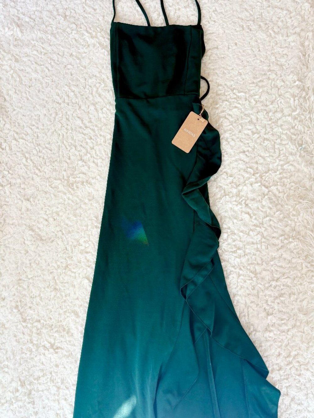 RIHOAS Emerald Green Ruffle Crossback Maxi Dress NWT Size XS